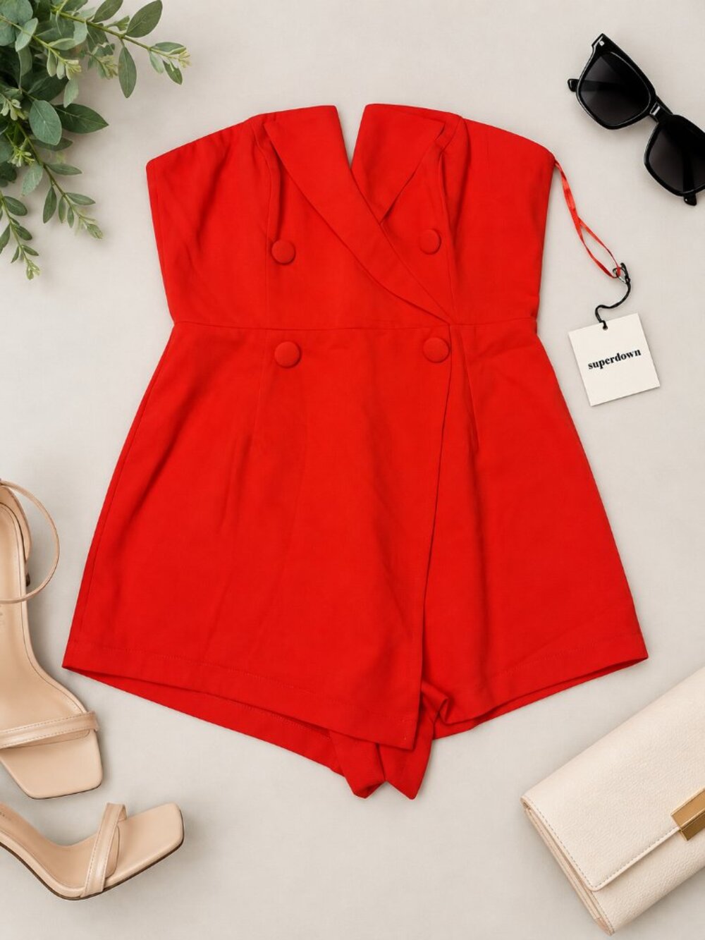 NWT Superdown Red Tuxedo Blazer Romper M Sleeveless Double Breasted REVOLVE